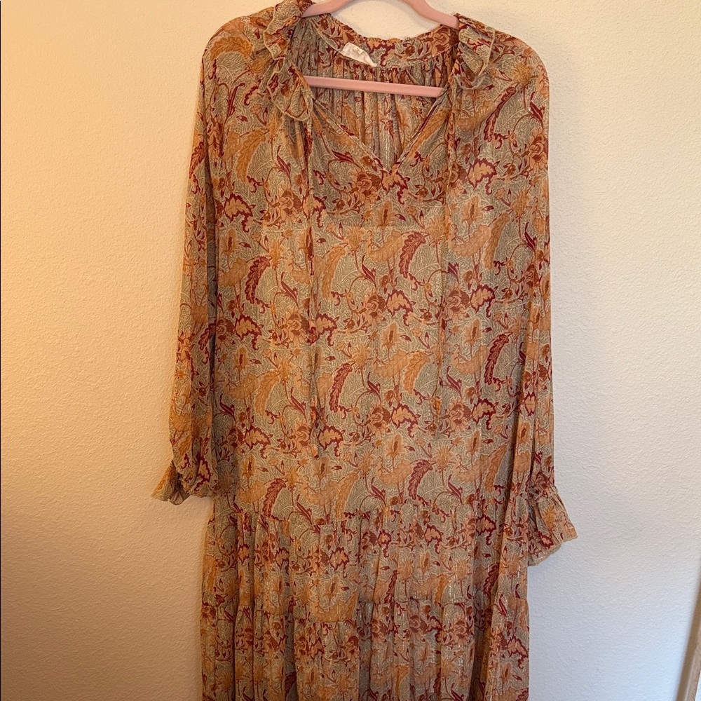 MELLODAY Long Sleeve Floral Dress - Red and Gold